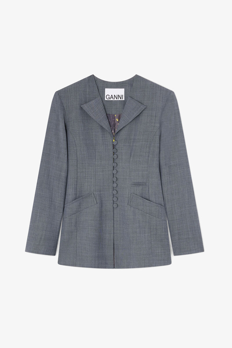 Blazer em lã cinza melange