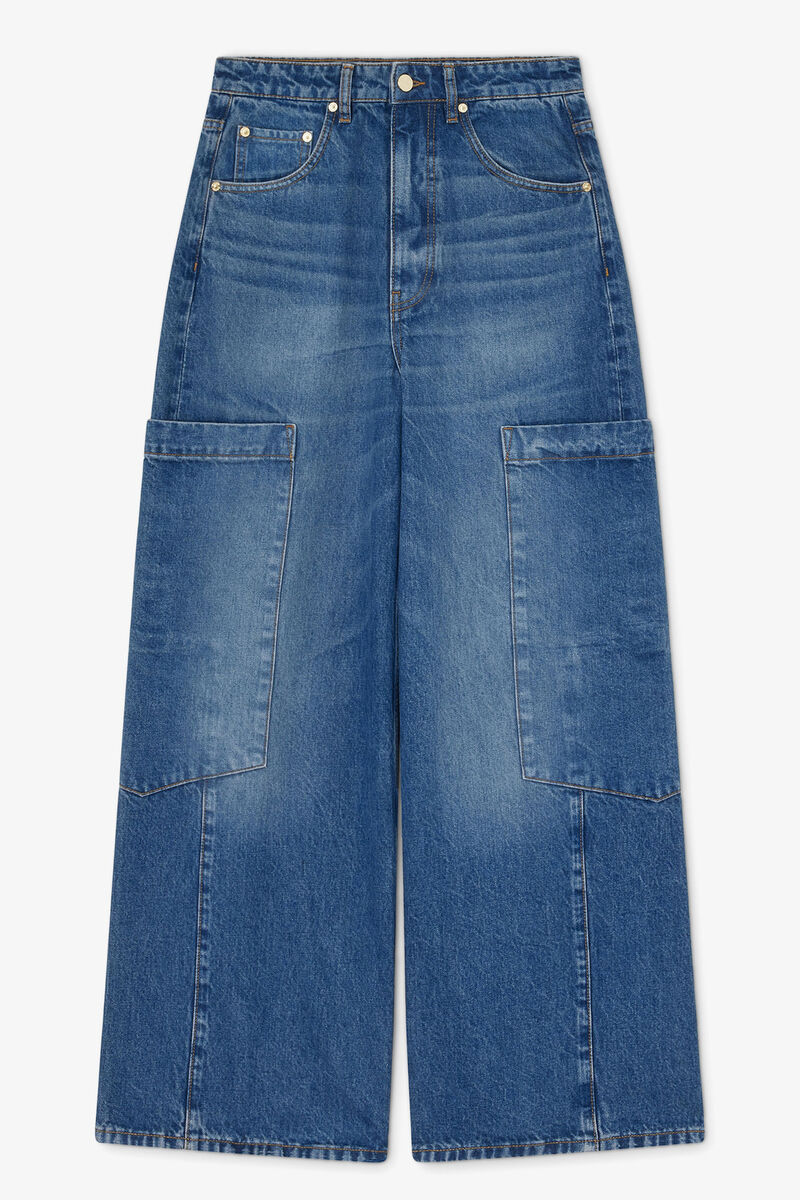 Calças Cargo Solta em Jeans Rígido