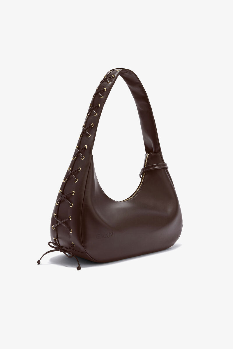 Bolsa Hobo com Cordões Médios Marrom