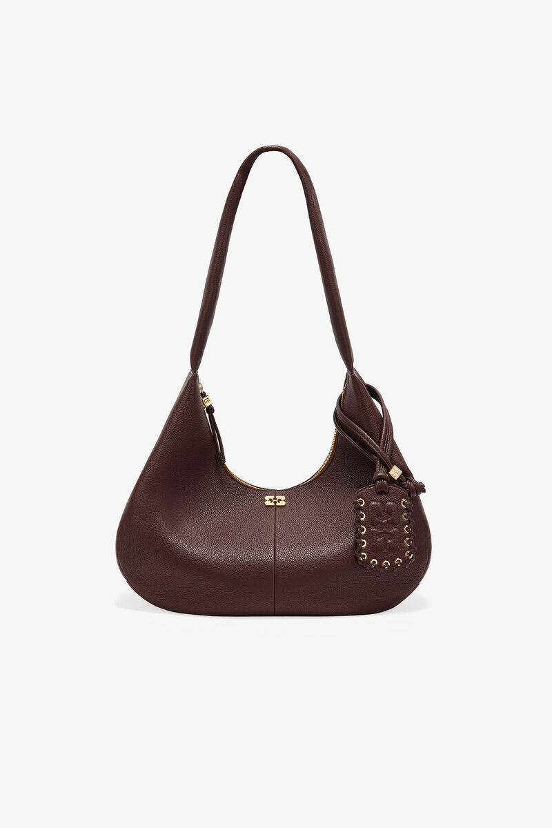 Bolsa Hobo Média com Grão Marrom