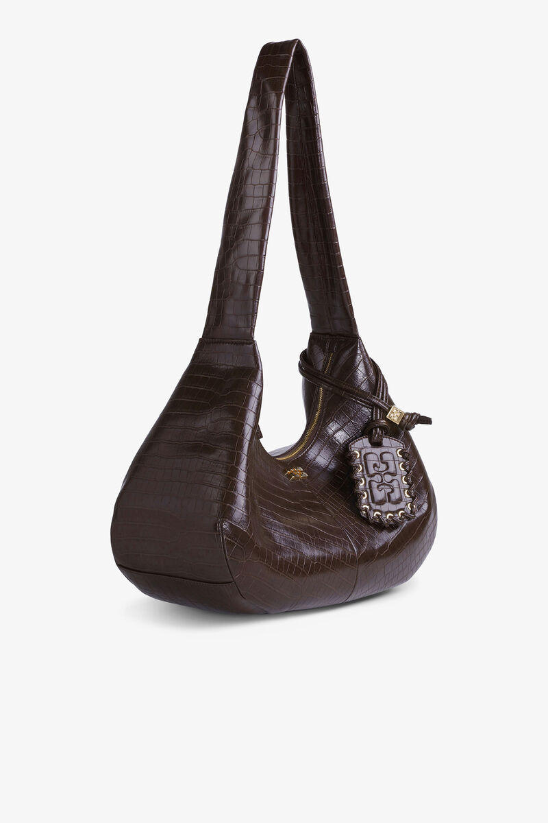 Bolsa Hobo Média Croco Marrom