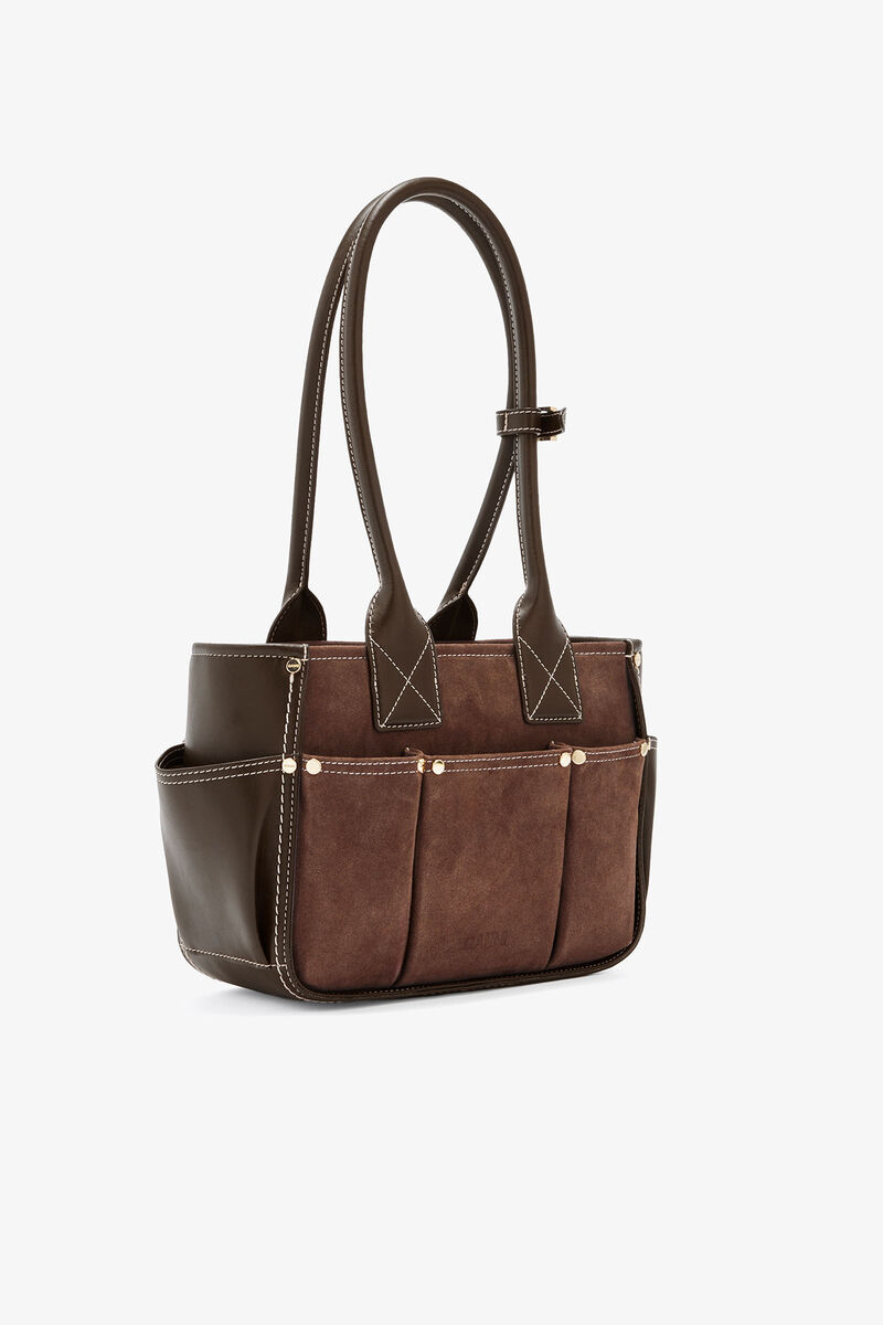 Bolsa de Posy Pequena em Couro Suede Marrom