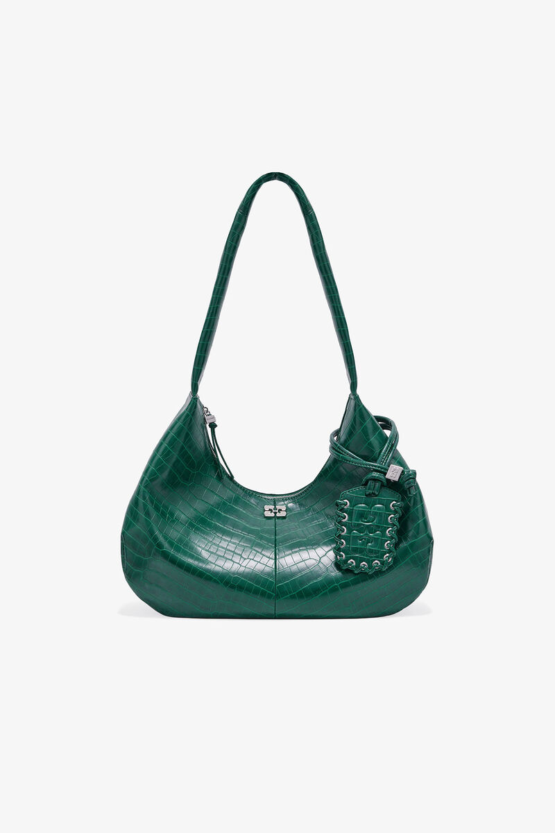Bolsa Hobo Média Croco Verde