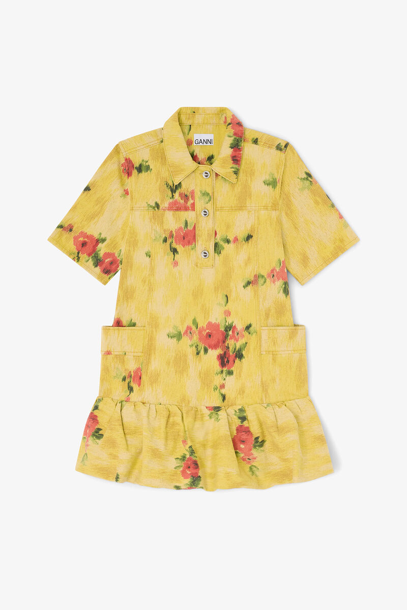 Vestido em Denim Estampado Amarelo
