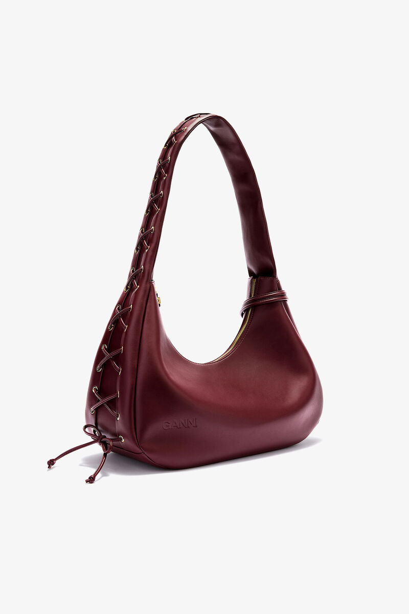 Bolsa Hobo com Cordões Médios Burgundy