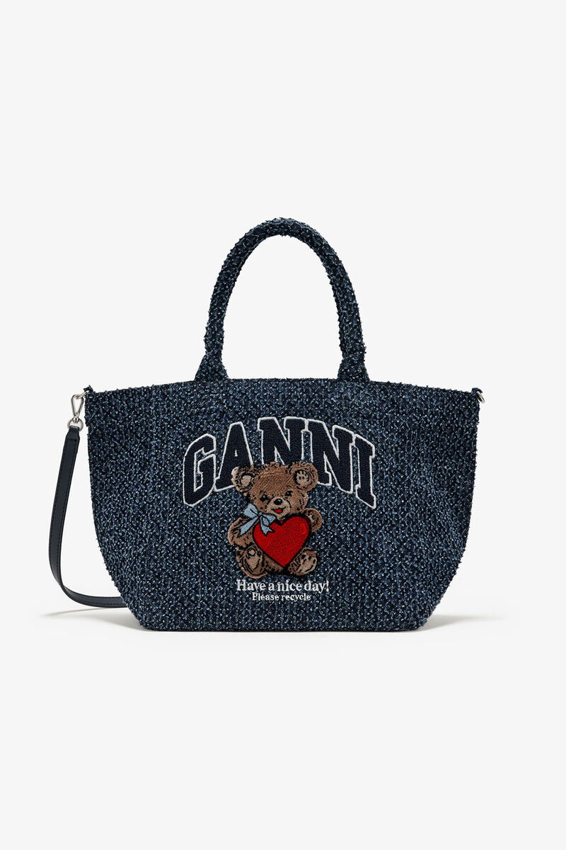 Bolsa Tote de Tweed e Jeans com Urso Pequeno