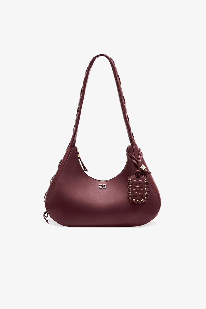 Bolsa Hobo com Cordões Médios Burgundy