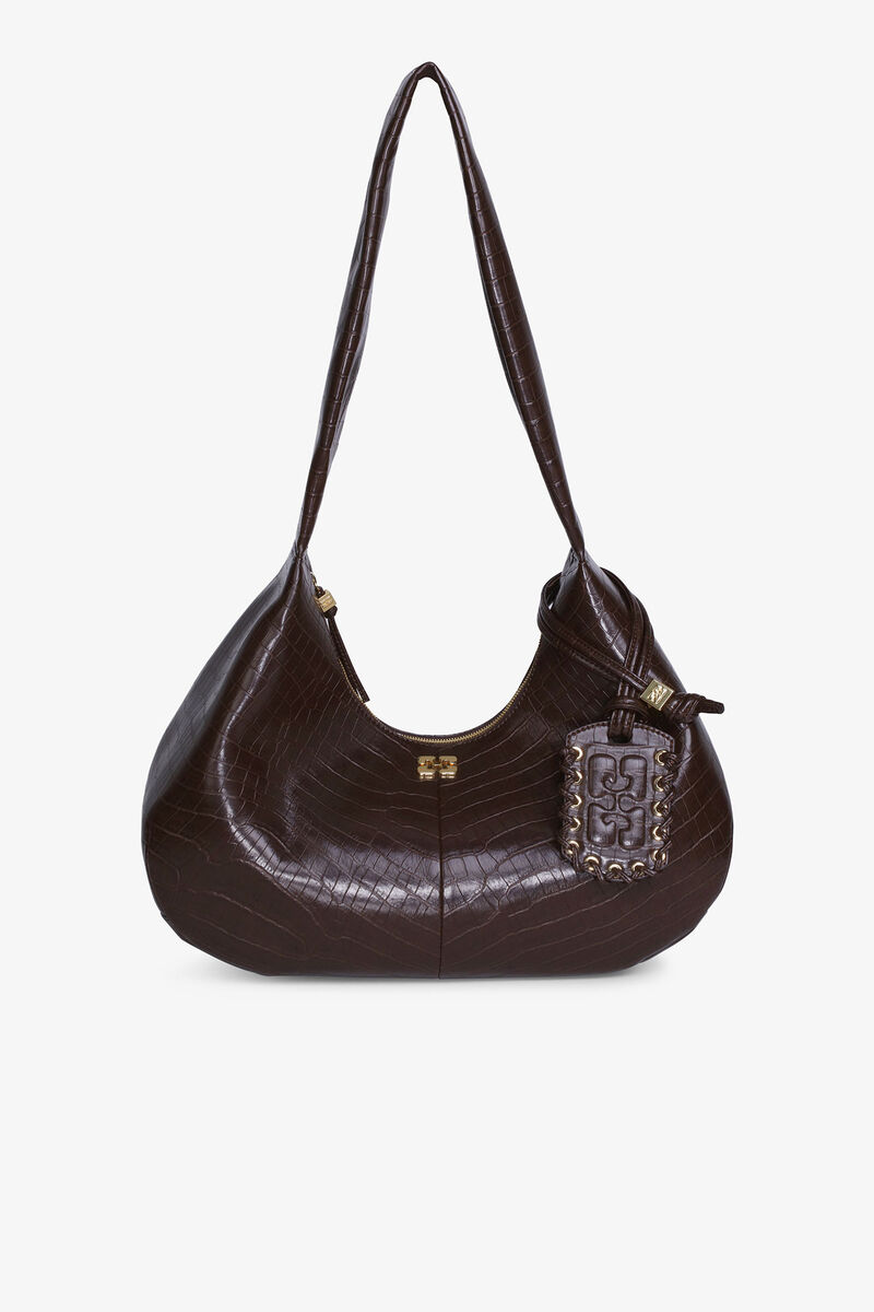 Bolsa Hobo Média Croco Marrom