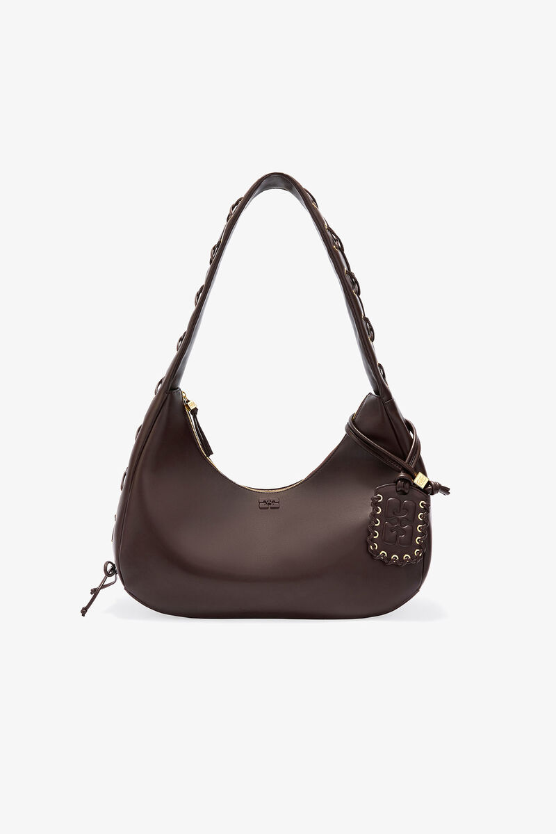 Bolsa Hobo com Cordões Médios Marrom