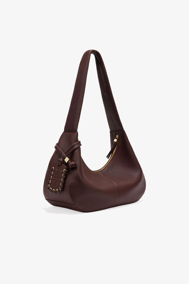 Bolsa Hobo Média com Grão Marrom
