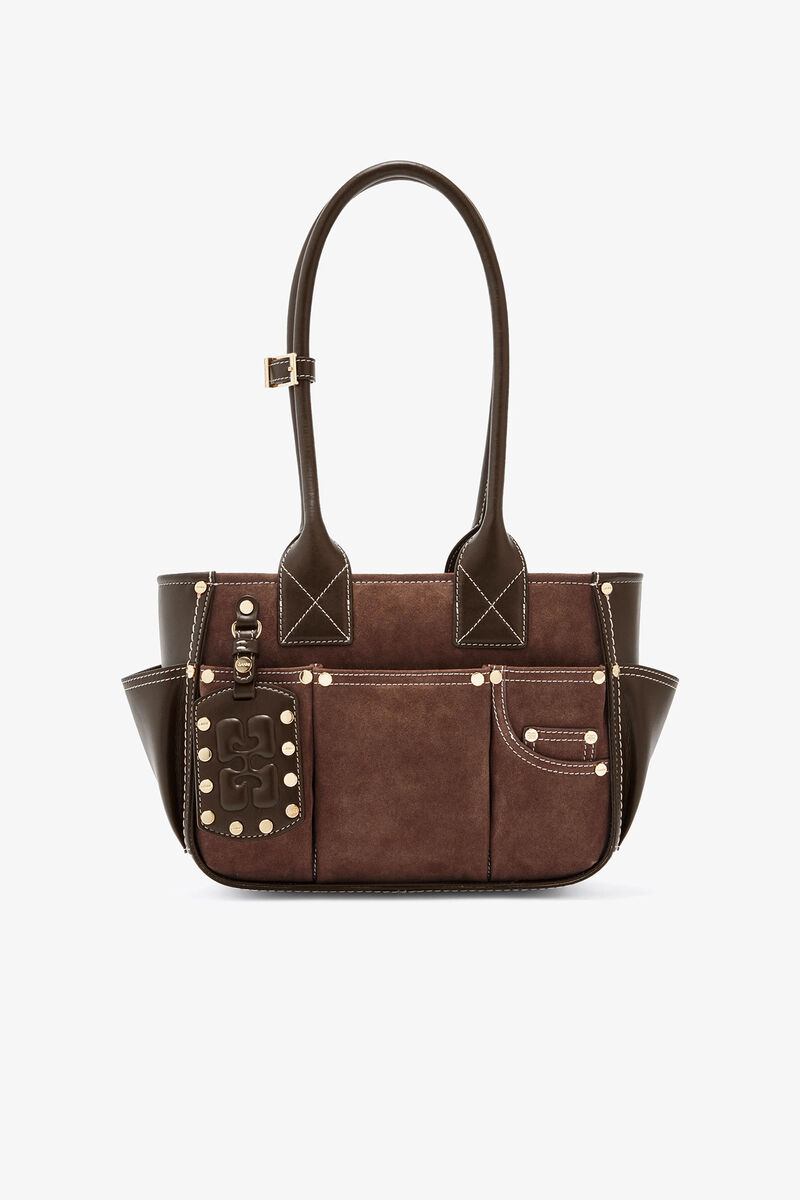 Bolsa de Posy Pequena em Couro Suede Marrom
